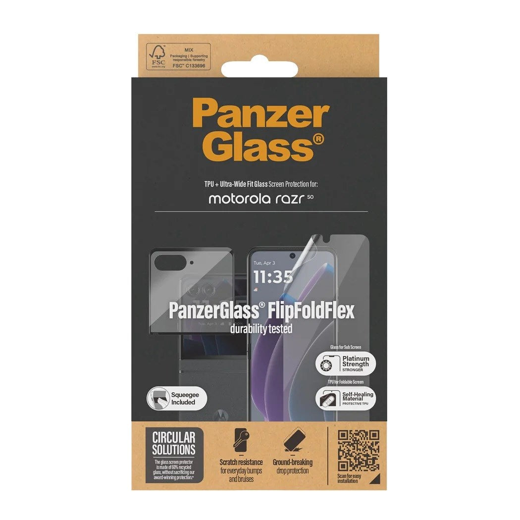 PanzerGlass - 2-i-1 Skærmbeskytter i Glas & Film - Motorola Razr 50 - Gennemsigtig/Sort Kant