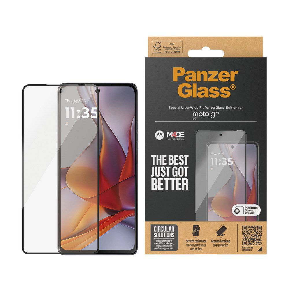 Motorola Moto G75 (5G) - PanzerGlass Ultra-Wide Fit - Skærmbeskyttelsesglas - Gennemsigtig / Sort Kant
