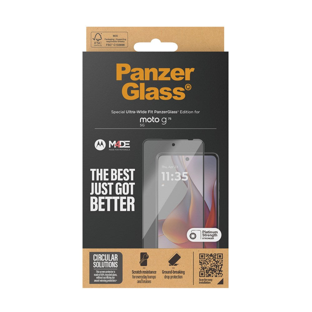 Motorola Moto G75 (5G) - PanzerGlass Ultra-Wide Fit - Skærmbeskyttelsesglas - Gennemsigtig / Sort Kant
