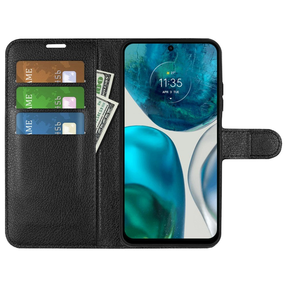 Motorola Moto G42 Litchi Læder Mobil Cover m. Pung - Sort