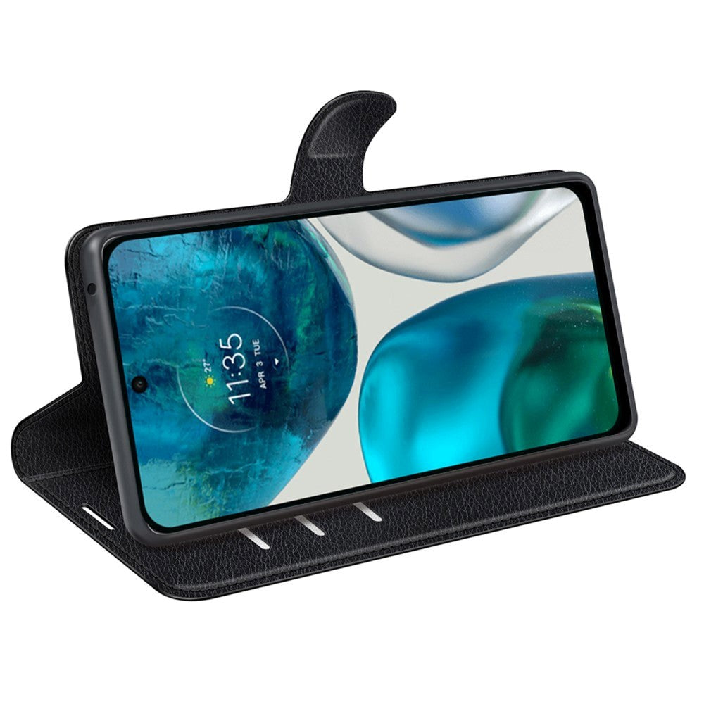 Motorola Moto G42 Litchi Læder Mobil Cover m. Pung - Sort