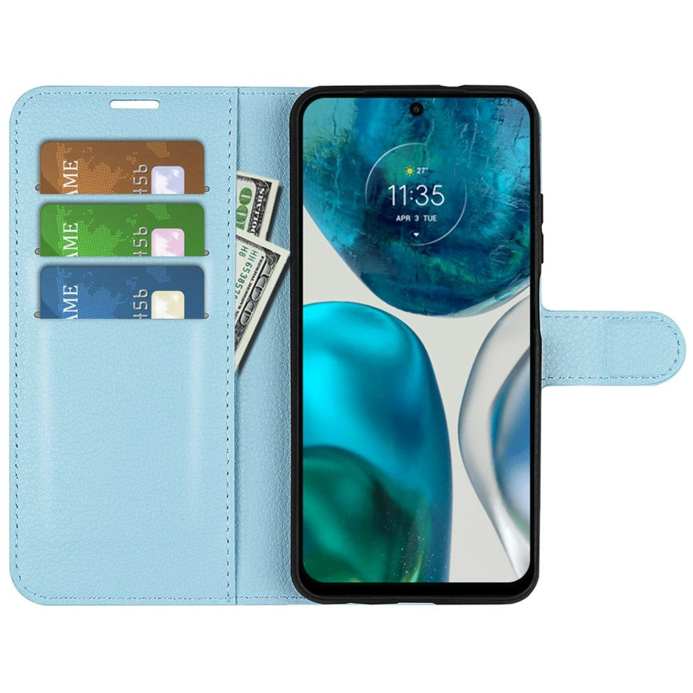 Motorola Moto G42 Litchi Læder Mobil Cover m. Pung - Blå