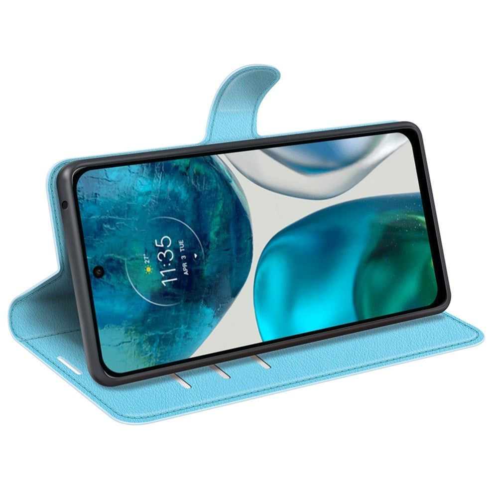Motorola Moto G42 Litchi Læder Mobil Cover m. Pung - Blå