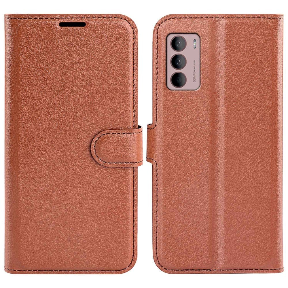Motorola Moto G42 Litchi Læder Mobil Cover m. Pung - Brun