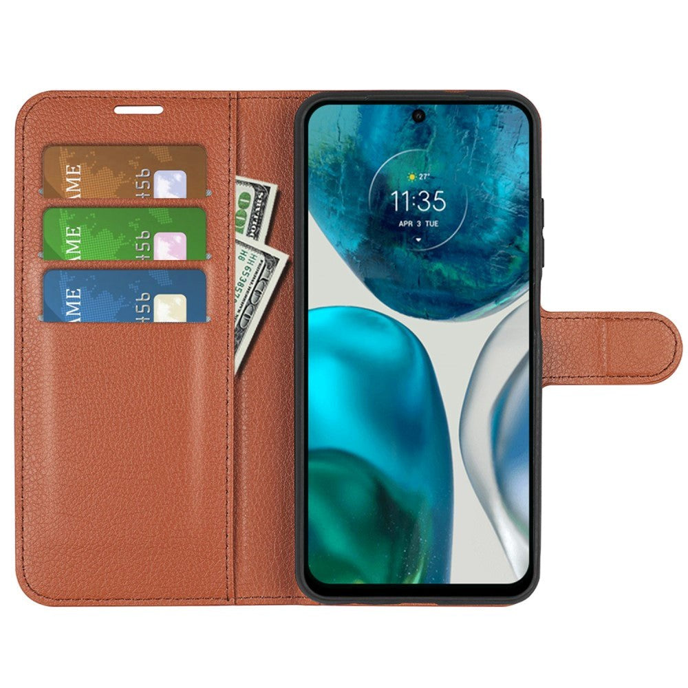 Motorola Moto G42 Litchi Læder Mobil Cover m. Pung - Brun
