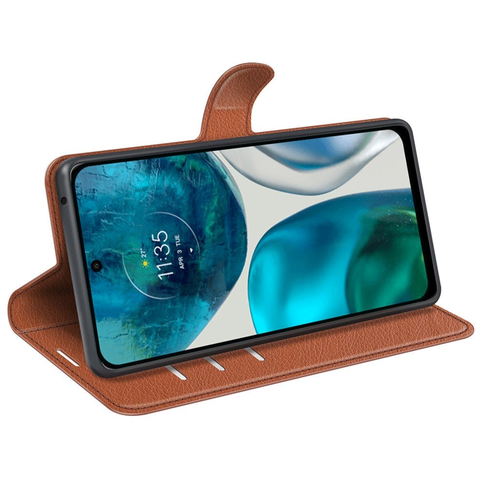Motorola Moto G42 Litchi Læder Mobil Cover m. Pung - Brun