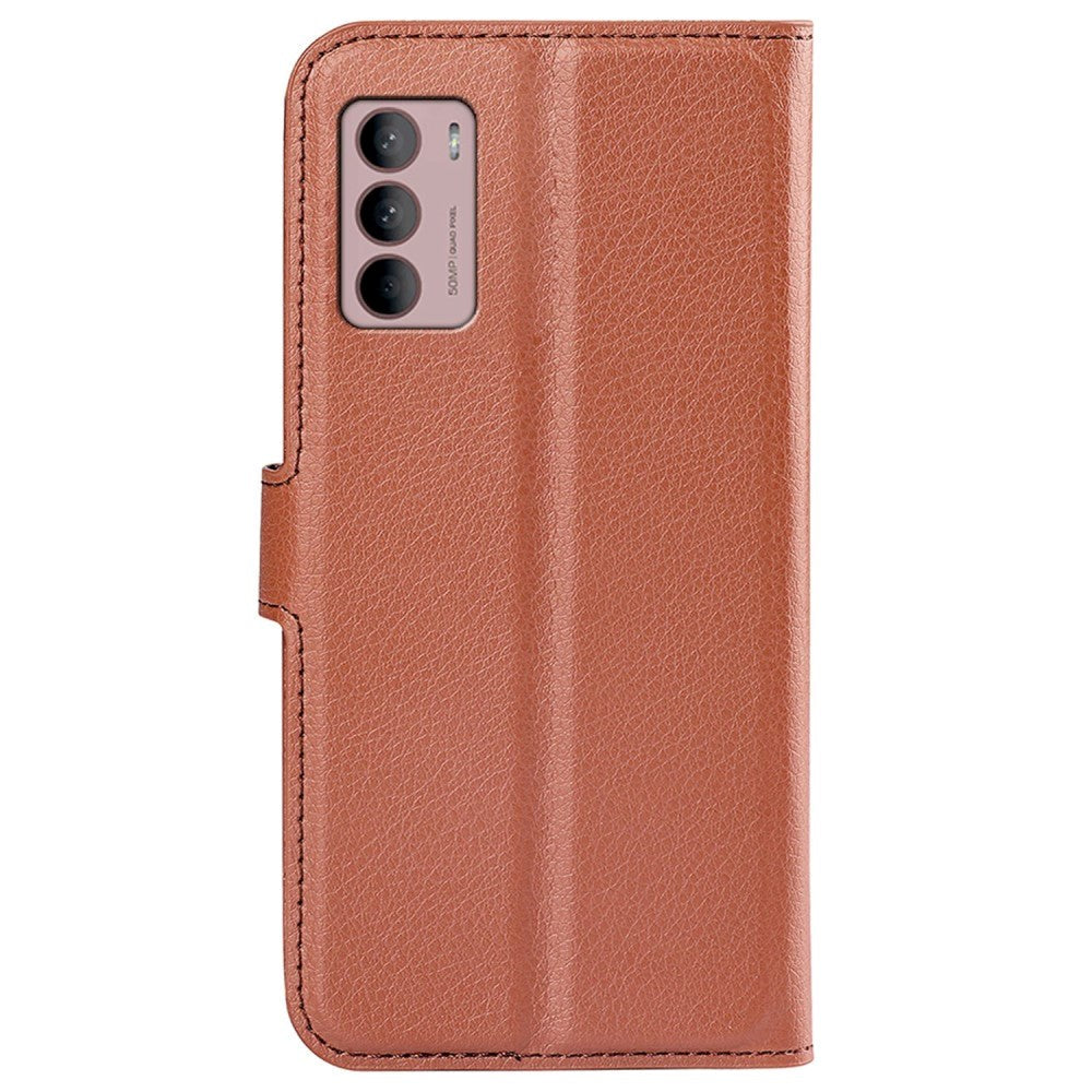 Motorola Moto G42 Litchi Læder Mobil Cover m. Pung - Brun