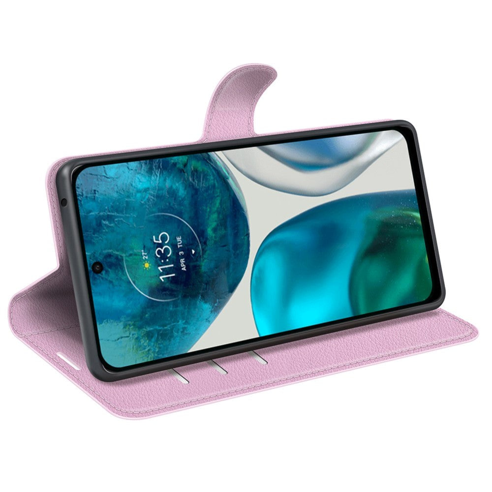 Motorola Moto G42 Litchi Læder Mobil Cover m. Pung - Lyserød