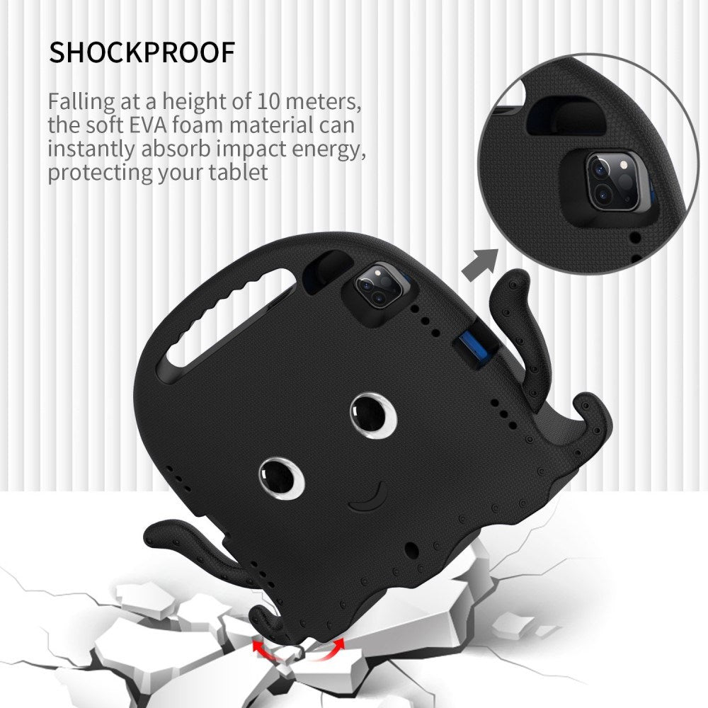 EIDERWOOD iPad Air 11" (2025 / 2024) / Pro 11" (2025 - 2018) Børne Tablet Cover m. Skulderstrop & Håndholder - Blæksprutte - Sort