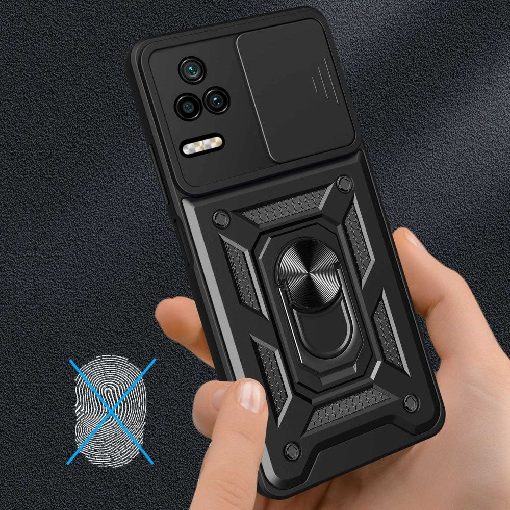 Xiaomi Poco F4 Håndværker Mobil Cover m. Magnetisk Kickstand & Cam Slider - Sort