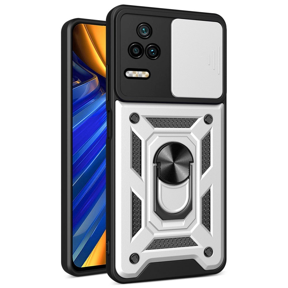 Xiaomi Poco F4 Håndværker Mobil Cover m. Magnetisk Kickstand & Cam Slider - Sølv