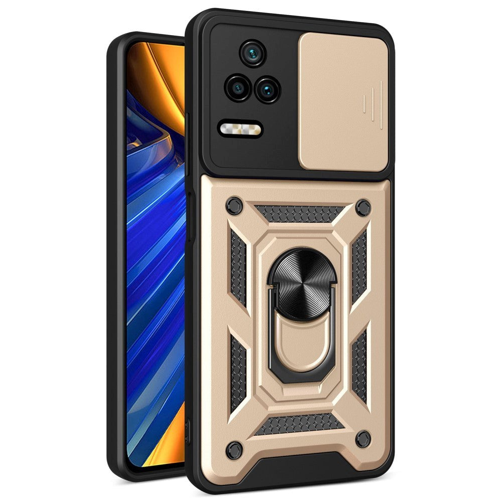 Xiaomi Poco F4 Håndværker Mobil Cover m. Magnetisk Kickstand & Cam Slider - Guld