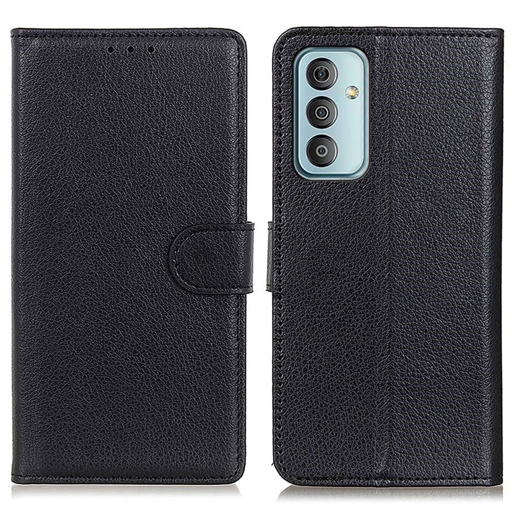 Samsung Galaxy M13 Litchi Læder Mobil Cover m. Pung - Sort