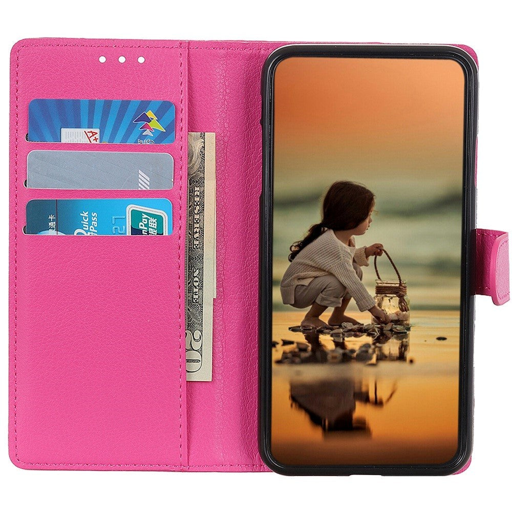Samsung Galaxy M13 Litchi Læder Mobil Cover m. Pung - Pink
