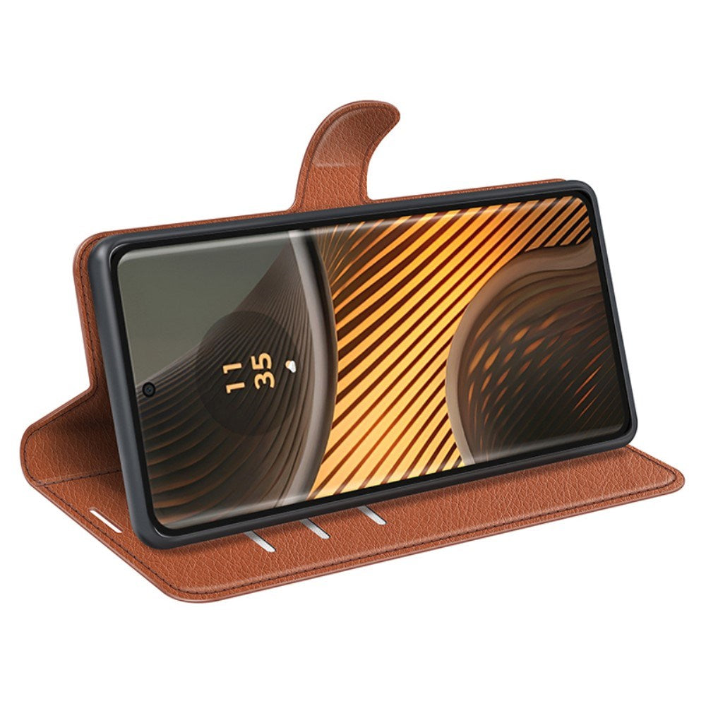 EIDERWOOD Motorola Edge 50 Ultra Litchi Læder Mobil Cover m. Pung - Brun