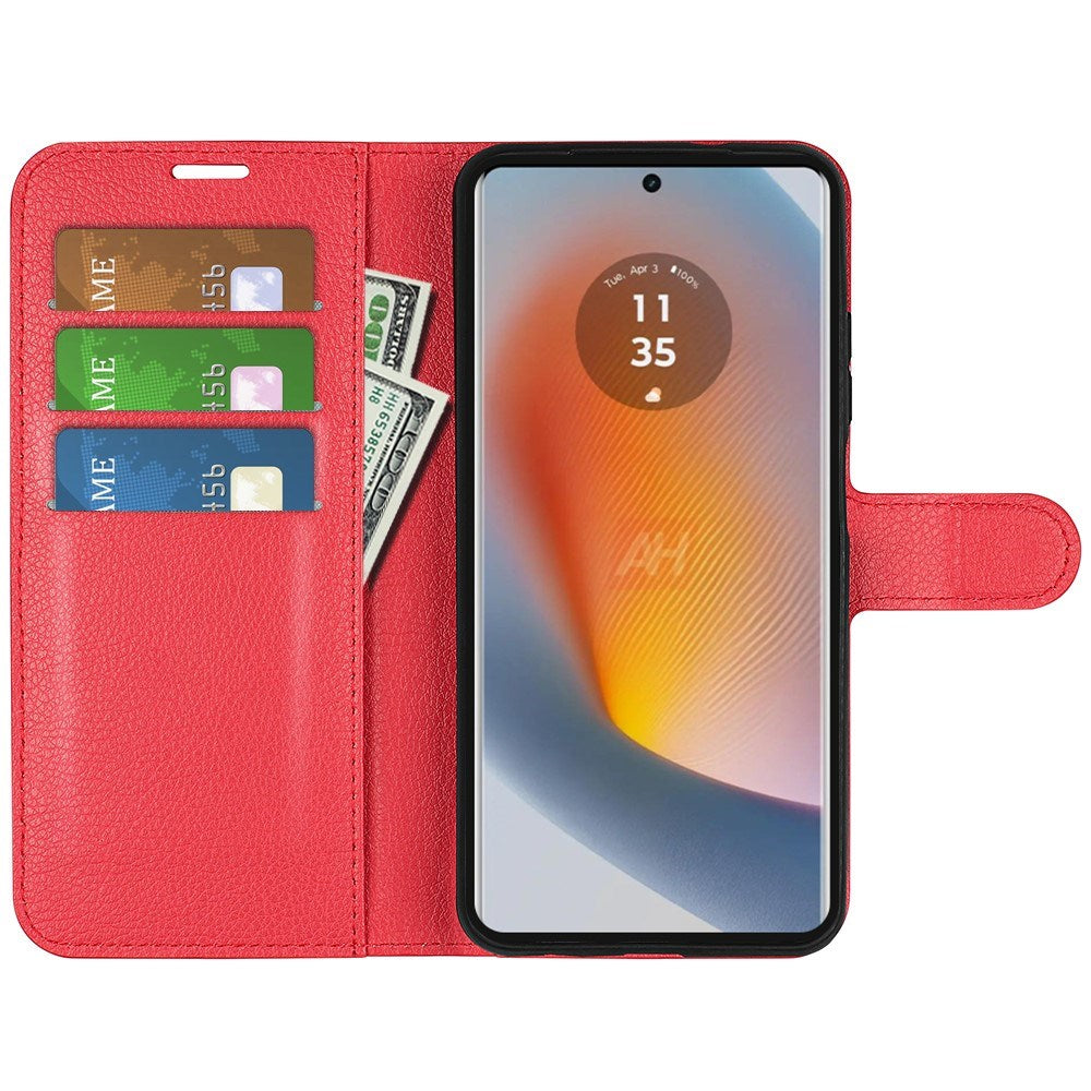 EIDERWOOD Motorola Edge 50 Fusion Litchi Læder Mobil Cover m. Pung - Rød