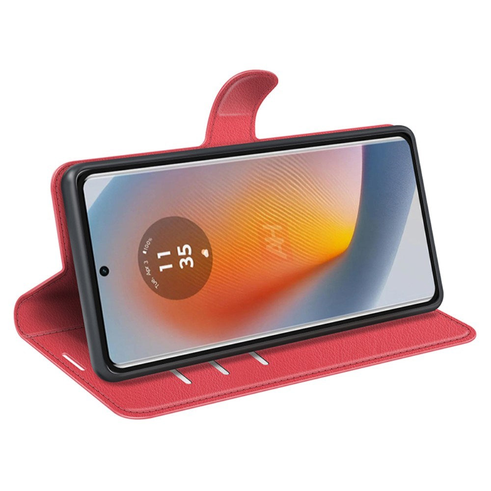 EIDERWOOD Motorola Edge 50 Fusion Litchi Læder Mobil Cover m. Pung - Rød