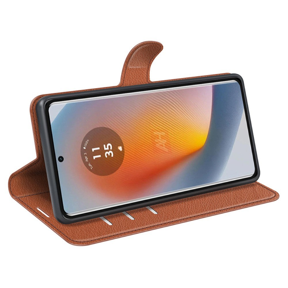 EIDERWOOD Motorola Edge 50 Fusion Litchi Læder Mobil Cover m. Pung - Brun
