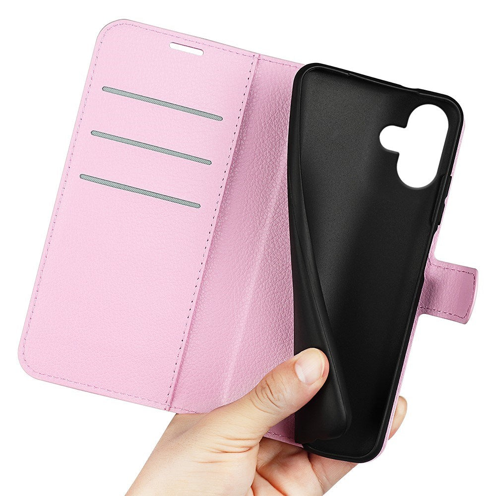 EIDERWOOD iPhone 16 Plus Litchi Læder Mobil Cover m. Pung - Lyserød