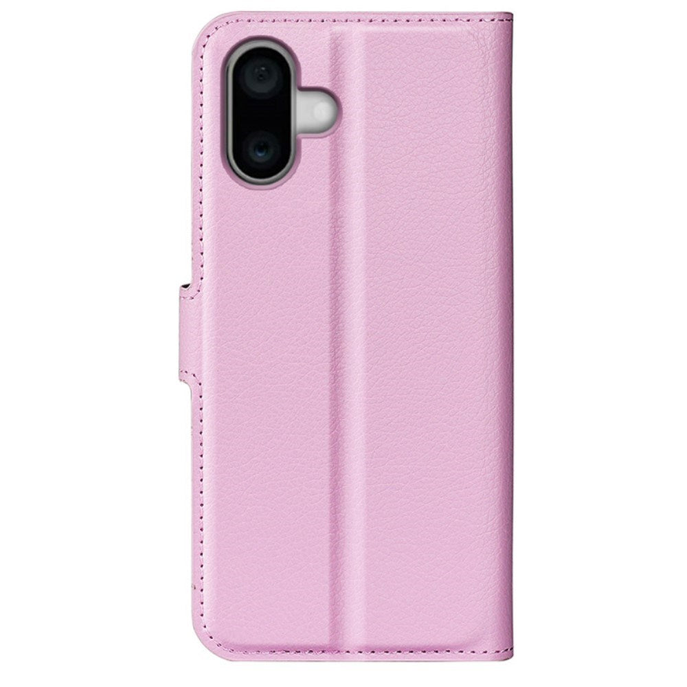 EIDERWOOD iPhone 16 Plus Litchi Læder Mobil Cover m. Pung - Lyserød