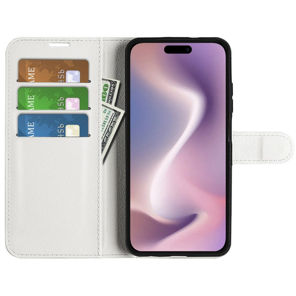 EIDERWOOD iPhone 16 Litchi Læder Mobil Cover m. Pung - Hvid