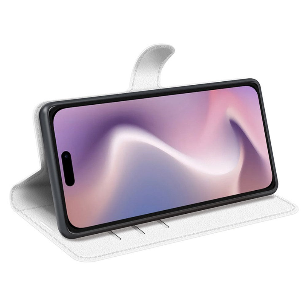 EIDERWOOD iPhone 16 Litchi Læder Mobil Cover m. Pung - Hvid
