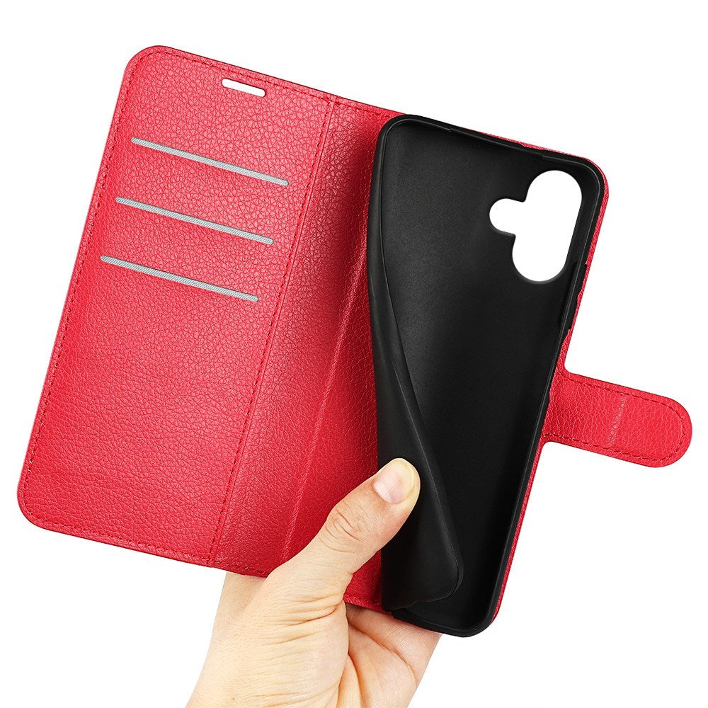 EIDERWOOD iPhone 16 Litchi Læder Mobil Cover m. Pung - Rød