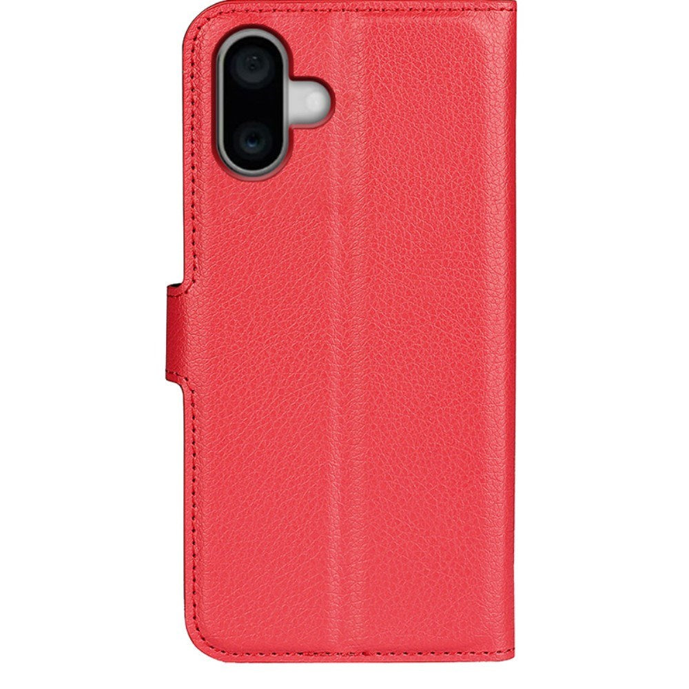 EIDERWOOD iPhone 16 Litchi Læder Mobil Cover m. Pung - Rød
