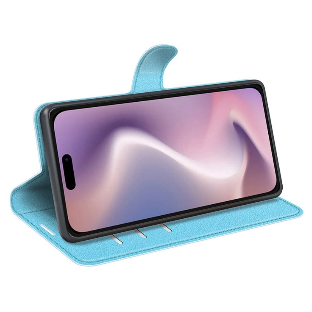 EIDERWOOD iPhone 16 Litchi Læder Mobil Cover m. Pung - Blå