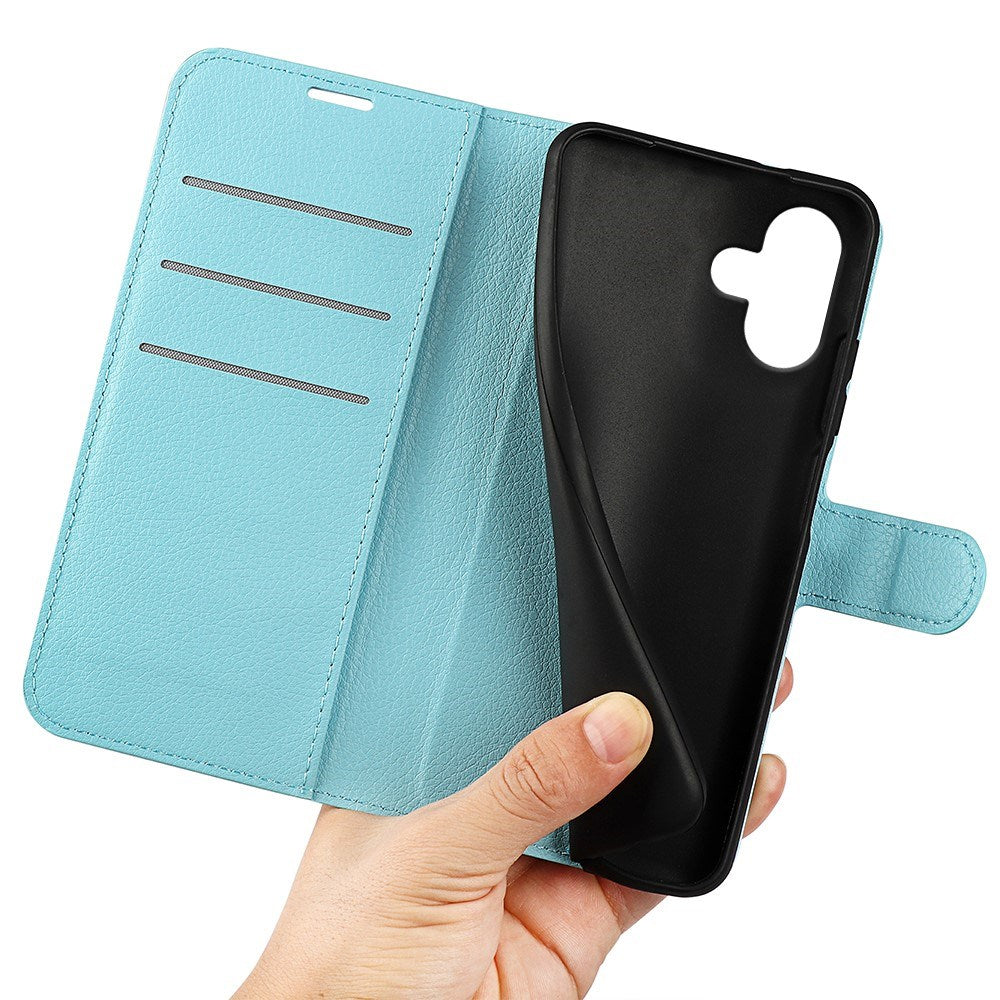 EIDERWOOD iPhone 16 Litchi Læder Mobil Cover m. Pung - Blå