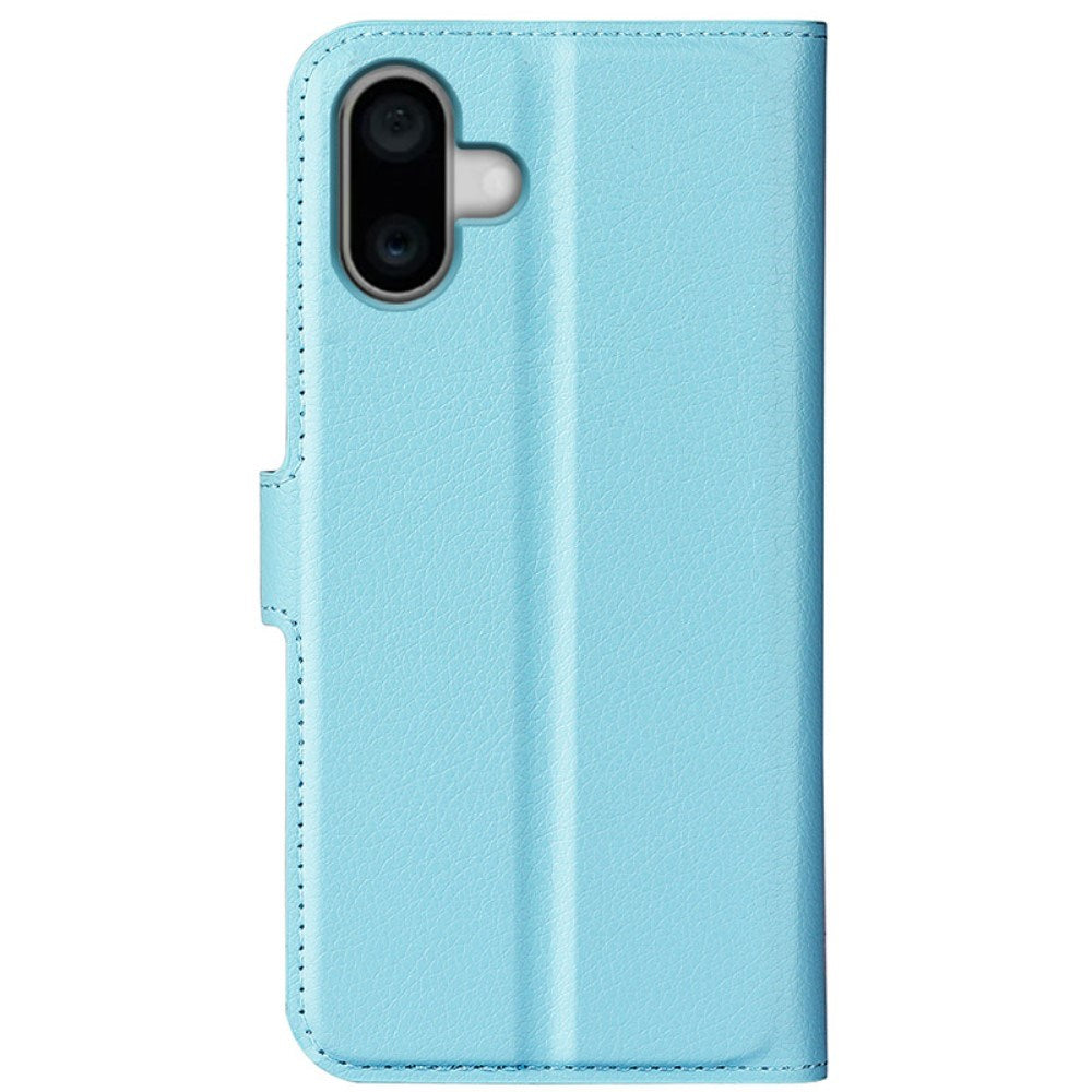 EIDERWOOD iPhone 16 Litchi Læder Mobil Cover m. Pung - Blå