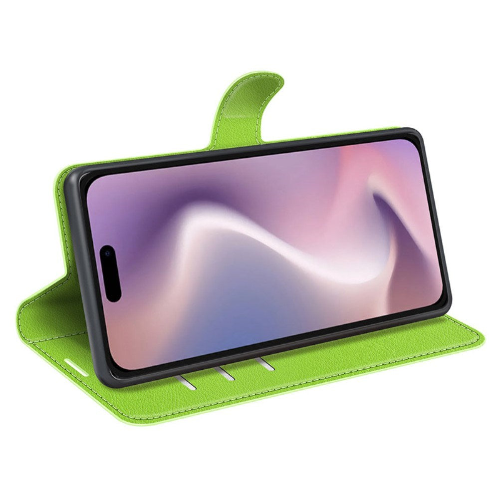 EIDERWOOD iPhone 16 Litchi Læder Mobil Cover m. Pung - Grøn