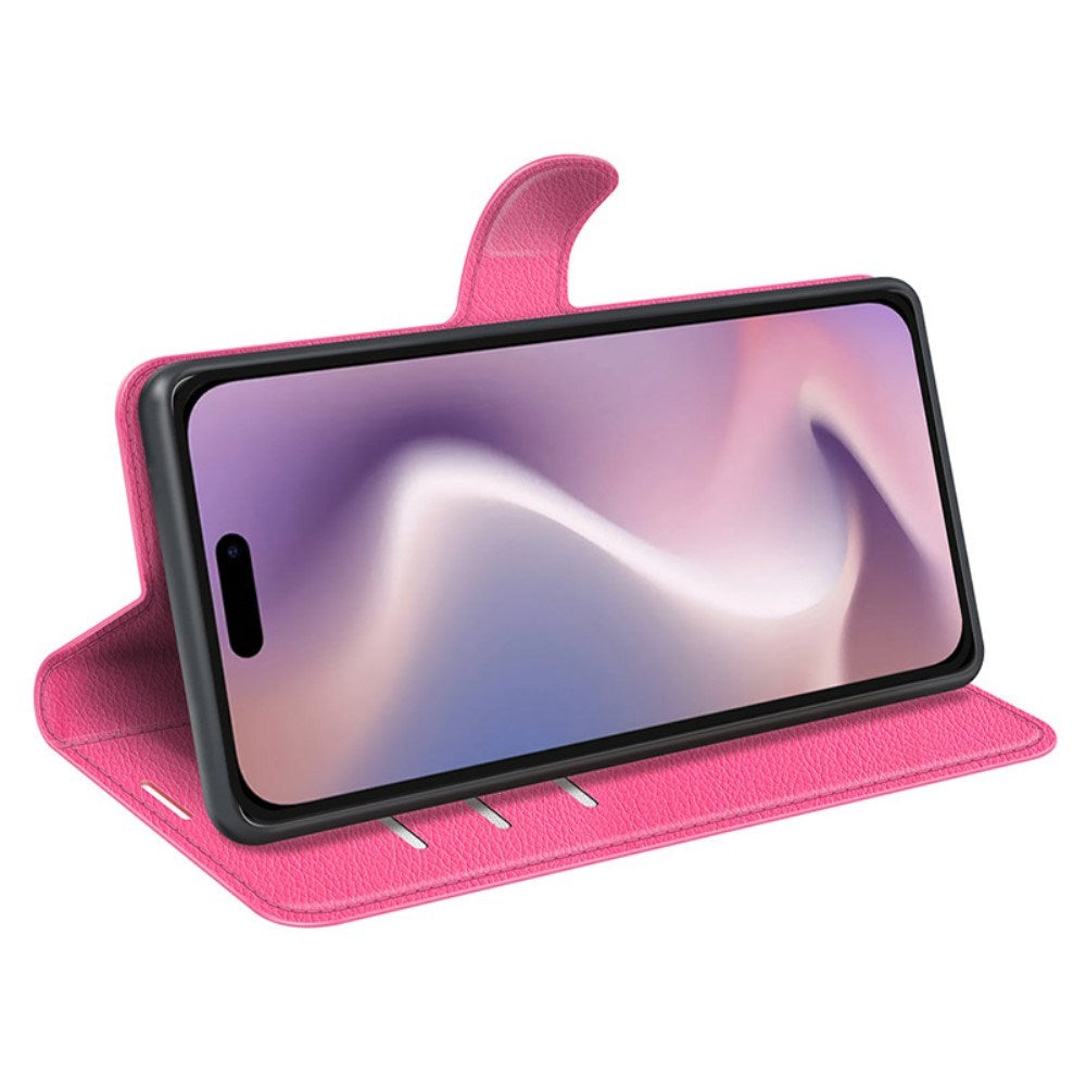 EIDERWOOD iPhone 16 Litchi Læder Mobil Cover m. Pung - Pink