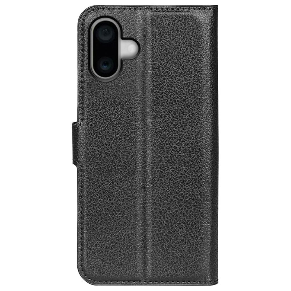 EIDERWOOD iPhone 16 Litchi Læder Mobil Cover m. Pung - Sort