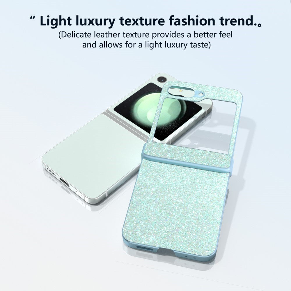 EIDERWOOD Samsung Galaxy Z Flip7 FE / Flip6 Læderbetrukket Glitrende Plastik Mobil Cover - Mint Grøn