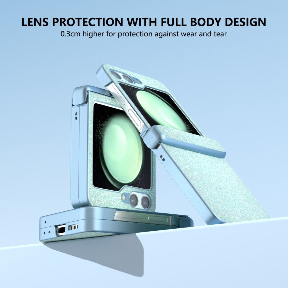 EIDERWOOD Samsung Galaxy Z Flip7 FE / Flip6 Læderbetrukket Glitrende Plastik Mobil Cover - Mint Grøn