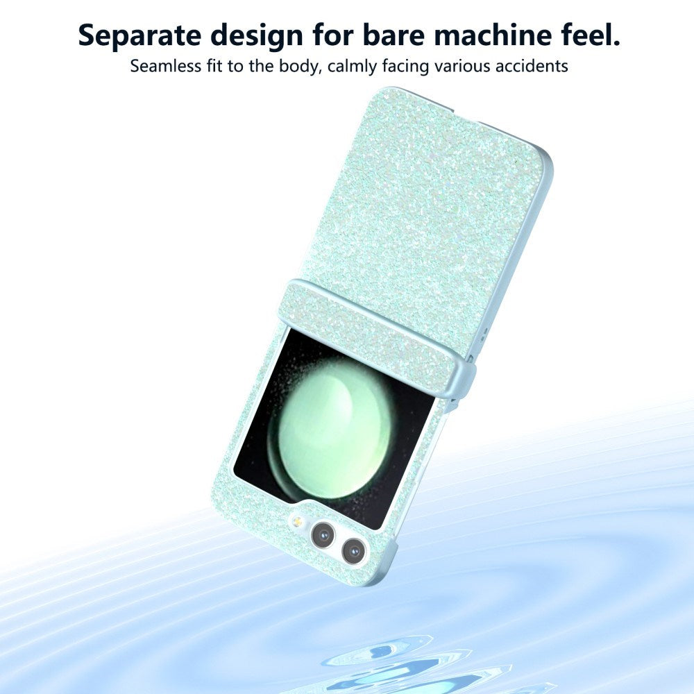 EIDERWOOD Samsung Galaxy Z Flip7 FE / Flip6 Læderbetrukket Glitrende Plastik Mobil Cover - Mint Grøn