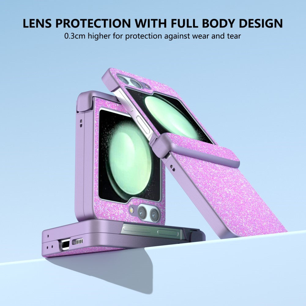 EIDERWOOD Samsung Galaxy Z Flip7 FE / Flip6 Læderbetrukket Glitrende Plastik Mobil Cover - Lilla