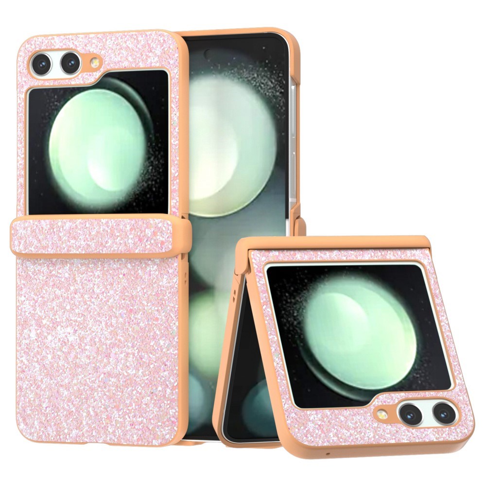 EIDERWOOD Samsung Galaxy Z Flip7 FE / Flip6 Læderbetrukket Glitrende Plastik Mobil Cover - Ferskenrosa