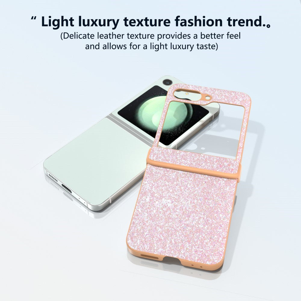 EIDERWOOD Samsung Galaxy Z Flip7 FE / Flip6 Læderbetrukket Glitrende Plastik Mobil Cover - Ferskenrosa