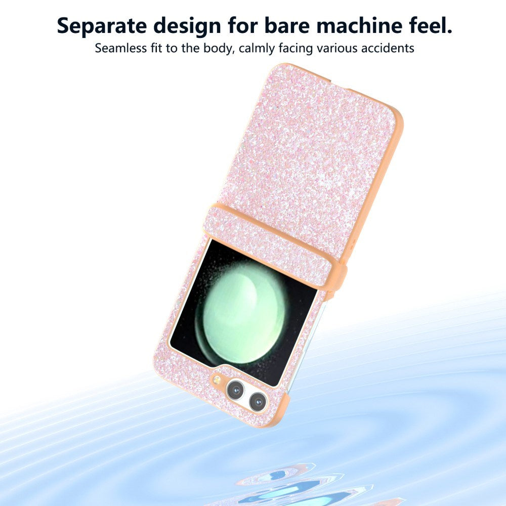EIDERWOOD Samsung Galaxy Z Flip7 FE / Flip6 Læderbetrukket Glitrende Plastik Mobil Cover - Ferskenrosa