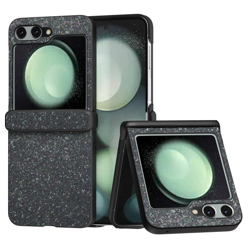EIDERWOOD Samsung Galaxy Z Flip7 FE / Flip6 Læderbetrukket Glitrende Plastik Mobil Cover - Sort