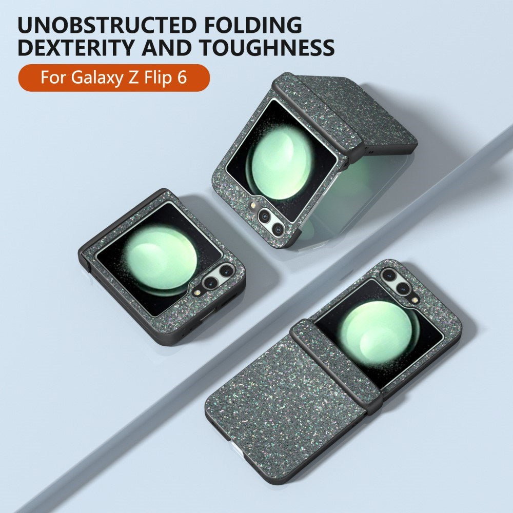 EIDERWOOD Samsung Galaxy Z Flip7 FE / Flip6 Læderbetrukket Glitrende Plastik Mobil Cover - Sort