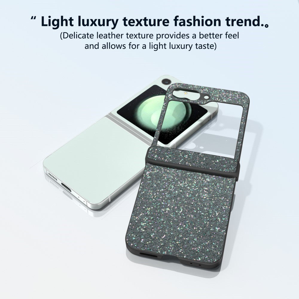 EIDERWOOD Samsung Galaxy Z Flip7 FE / Flip6 Læderbetrukket Glitrende Plastik Mobil Cover - Sort