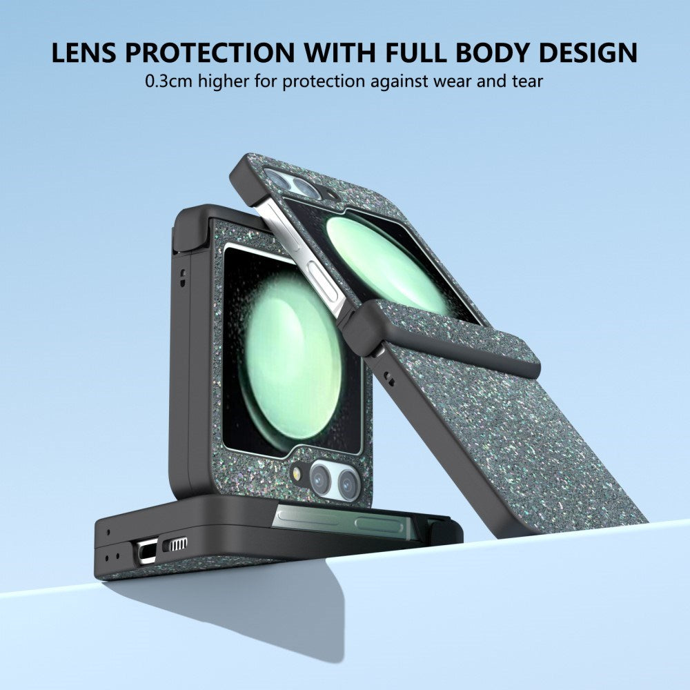 EIDERWOOD Samsung Galaxy Z Flip7 FE / Flip6 Læderbetrukket Glitrende Plastik Mobil Cover - Sort