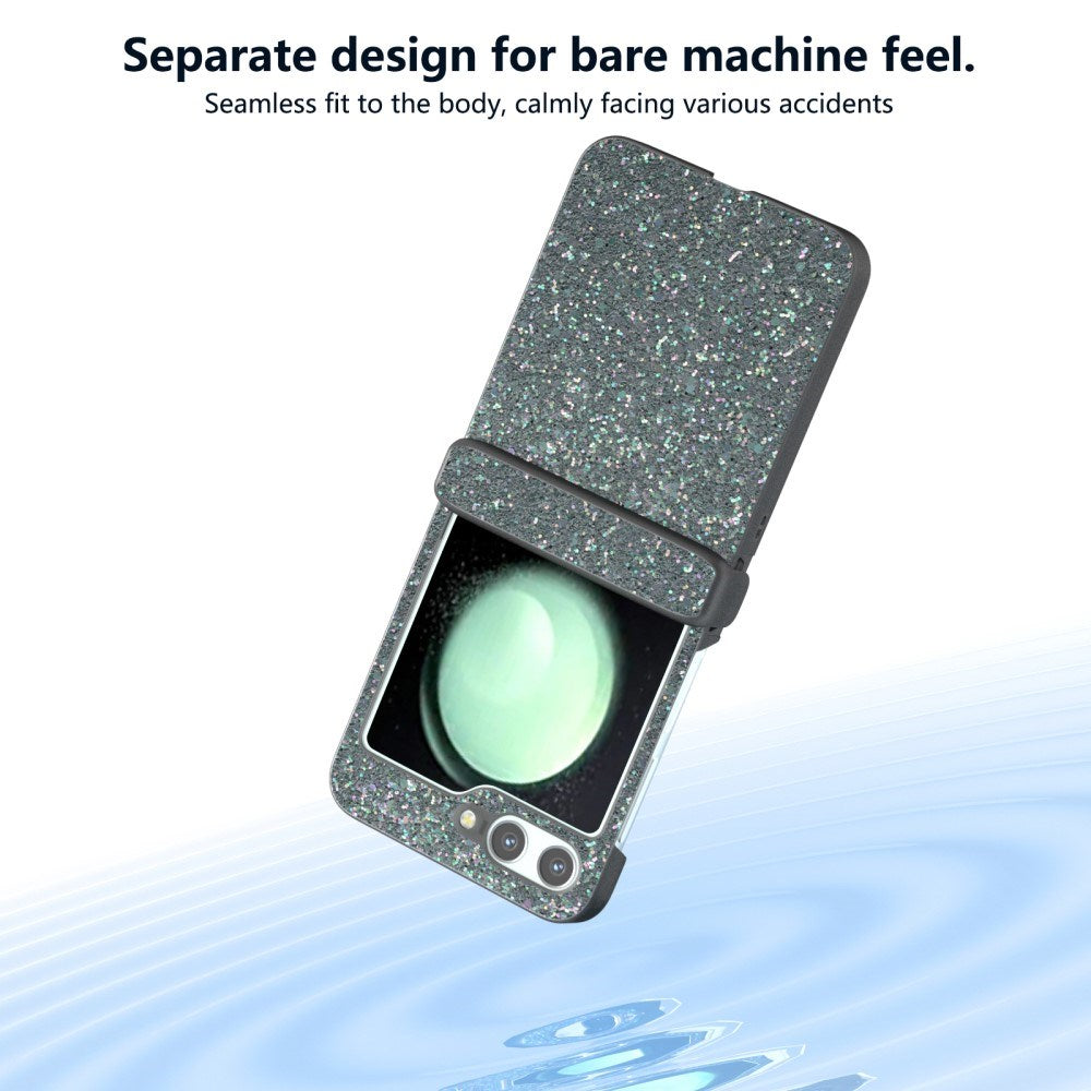 EIDERWOOD Samsung Galaxy Z Flip7 FE / Flip6 Læderbetrukket Glitrende Plastik Mobil Cover - Sort