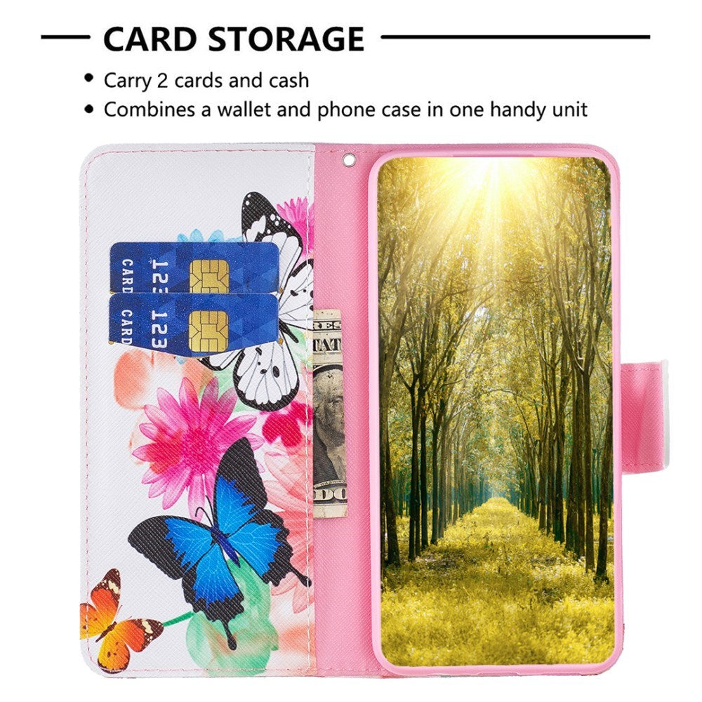 EIDERWOOD iPhone 16 Pro Læder Mobil Cover m. Pung & Ståfunktion - To Sommerfugle