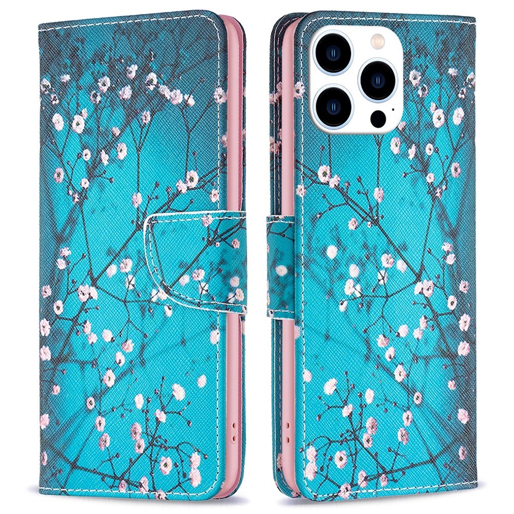 EIDERWOOD iPhone 16 Pro Max Læder Mobil Cover m. Pung & Ståfunktion - Træ med Blomster