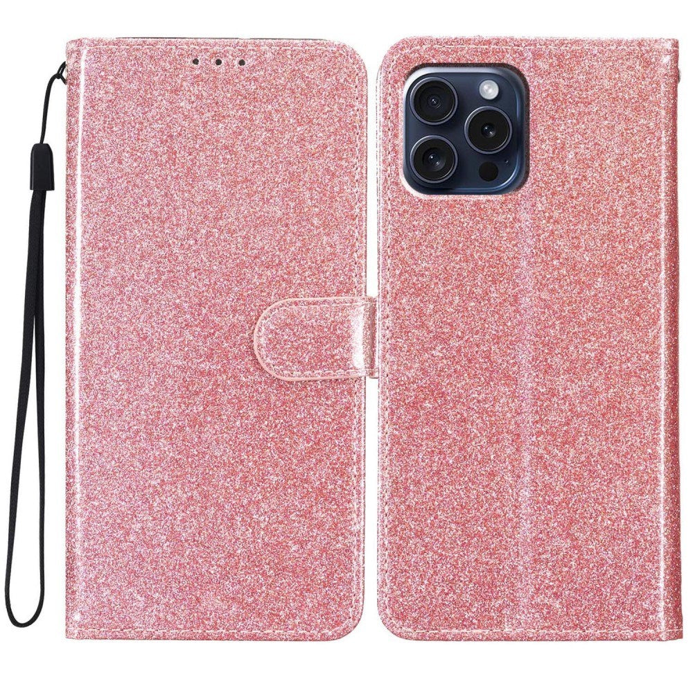 EIDERWOOD iPhone 16 Pro Læder Mobil Cover m. Pung & Strop - Glimmer - Rose Gold