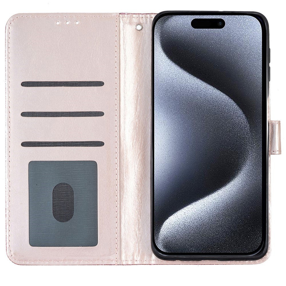 EIDERWOOD iPhone 16 Pro Læder Mobil Cover m. Pung & Strop - Glimmer - Rose Gold